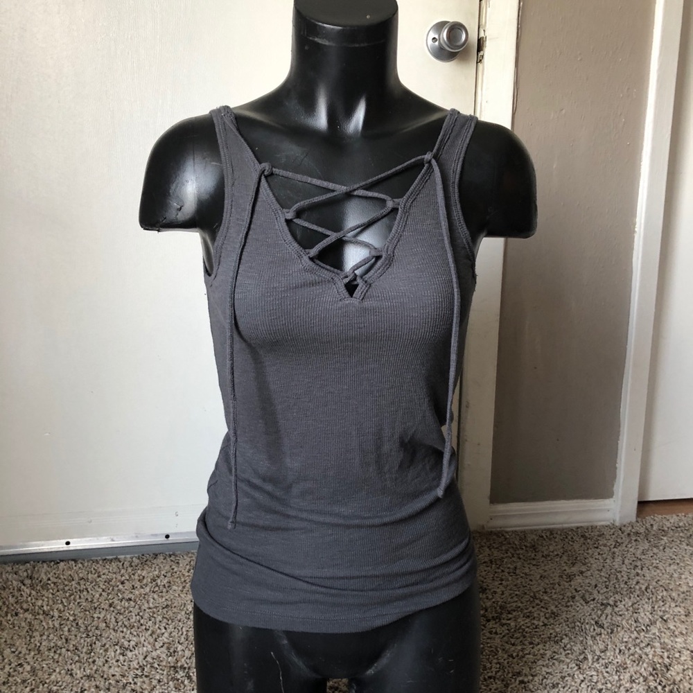 Grey Tie Up Tank Top